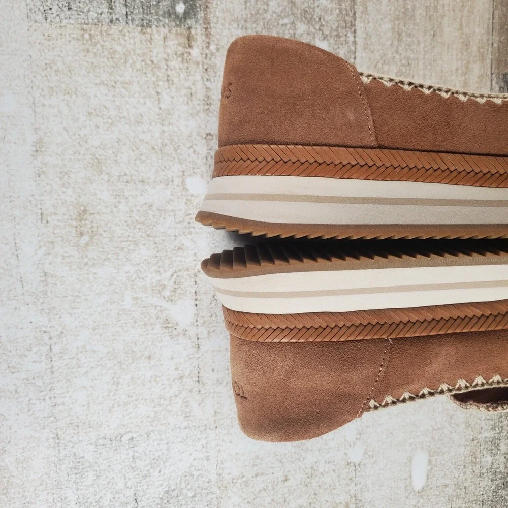 TOMS Jocelyn Womens Espadrille Shoes Sz 8 Brown Suede Platform Slip On‎ Sneakers